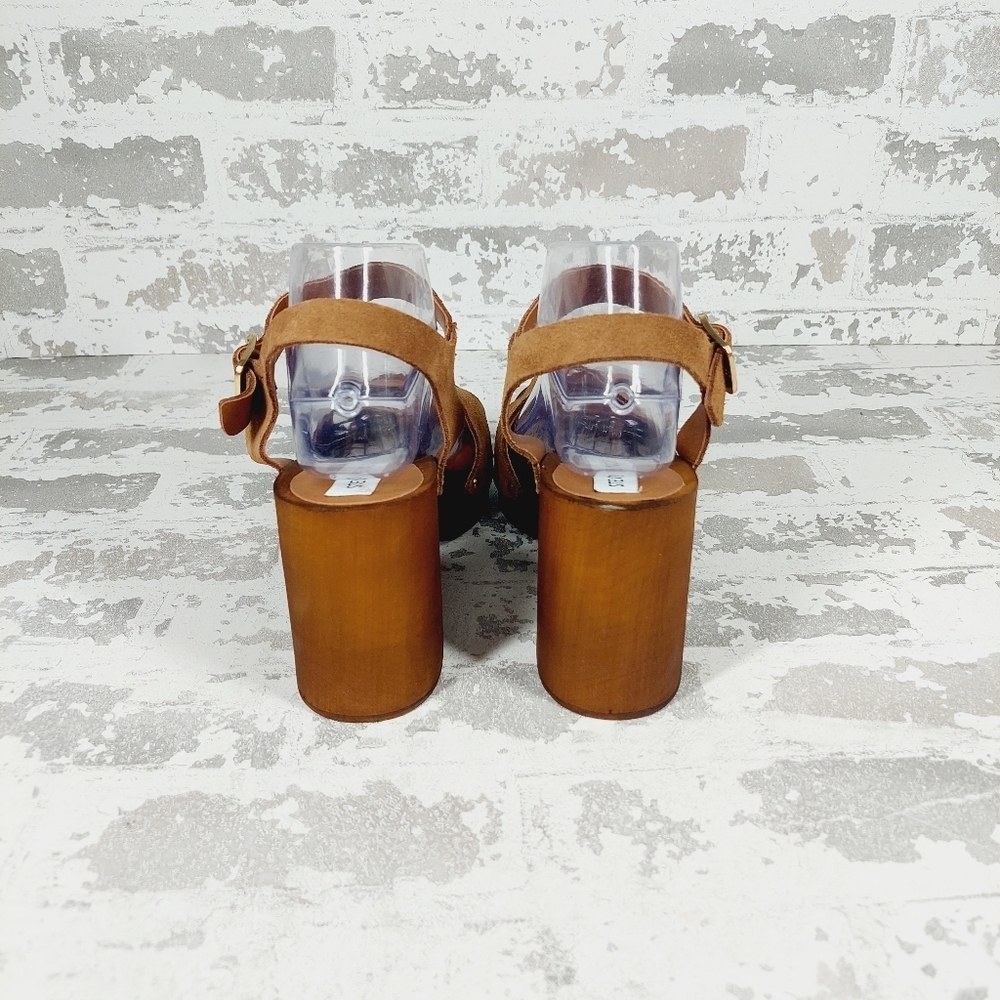 New Steve Madden Alabama Platform Suede Brown Strap Wooden Studded Sandals F659 - Picture 5 of 13